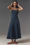 Pilcro Strapless Drop-waist Denim Midi Dress In Blue