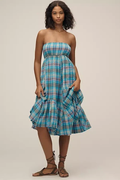 Pilcro Strapless Flounced Midi Dress In Blue
