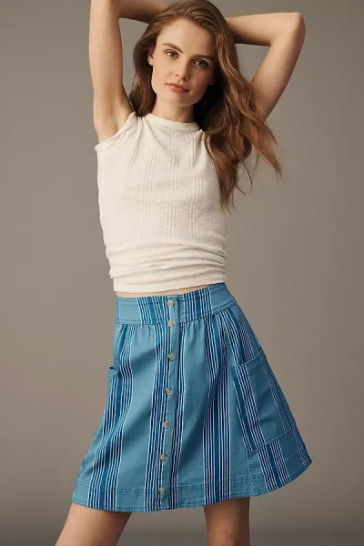 Pilcro Striped Button-front Utility Mini Skirt In Blue
