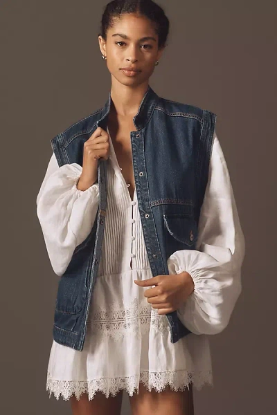 Pilcro Strong Shoulder Utility Vest Jacket In Blue