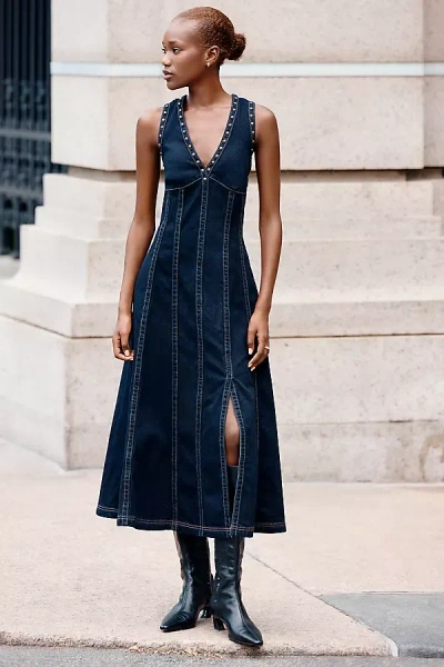 Pilcro Studded Denim Midi Dress In Blue