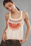 Pilcro Sunshine Motif Fringed Crop Sweater Tank Top In Multicolor