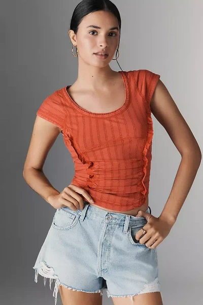 Pilcro Textured Cap-sleeve Tee In Red