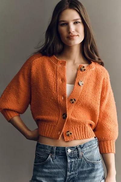 Pilcro Textured Crop Cardigan Sweater In Orange