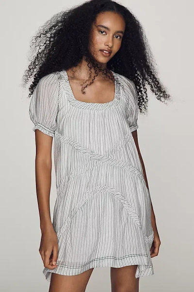 Pilcro Textured Puff-sleeve Mini Dress In Gray