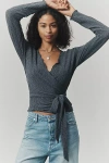 Pilcro Textured Wrap Knit Top In Gray