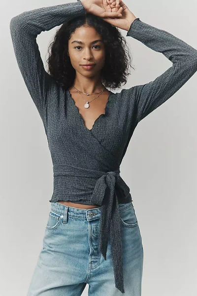 Pilcro Textured Wrap Knit Top In Gray