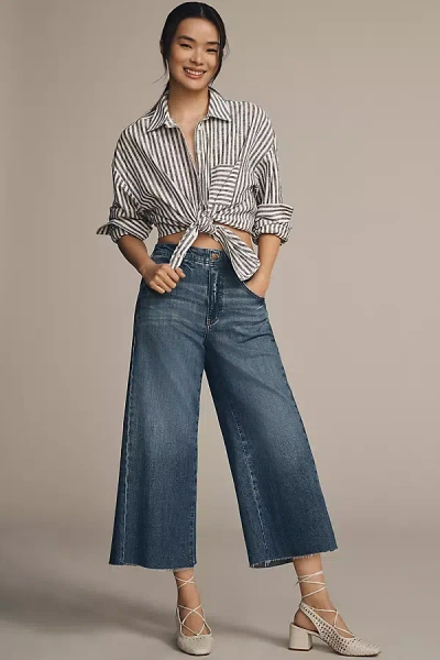 Pilcro The Adi Mid-rise Frayed Relaxed Flare Jeans By : Cropped Edition In Blue