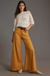 Pilcro The Adi Mid-rise Frayed Relaxed Flare Pants By : Linen Edition In Gold