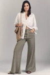 Pilcro The Adi Mid-rise Frayed Relaxed Flare Pants By : Linen Edition In Green