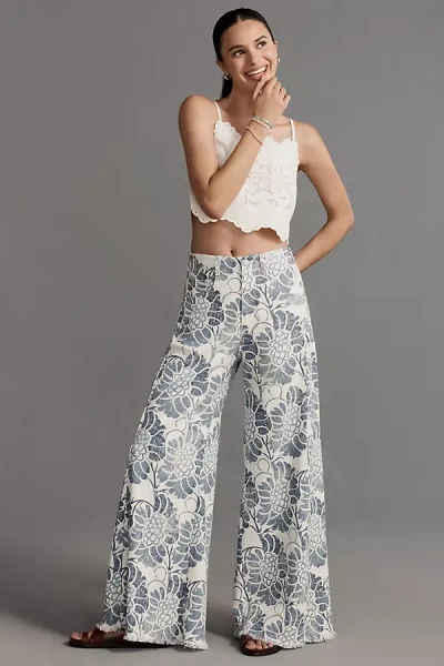 Pilcro The Adi Mid-rise Frayed Relaxed Flare Pants By : Printed Linen Edition