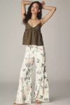 Pilcro The Adi Mid-rise Frayed Relaxed Flare Pants By : Printed Linen Edition In Beige