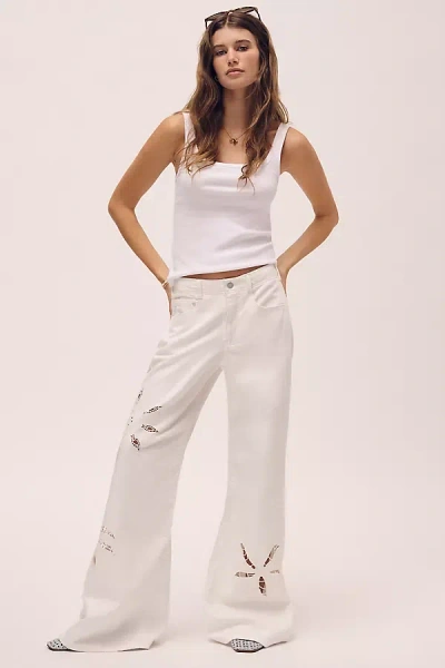 Pilcro The Adi Mid-rise Relaxed Wide-leg Embroidered Jeans By  In Neutral
