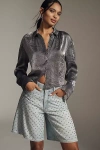 Pilcro The Adi Studded Mid-rise Relaxed Bermuda Shorts By  In Blue