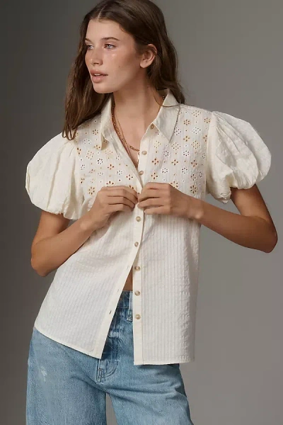 Pilcro The Aly Eyelet Puff-sleeve Blouse By  In Neutral