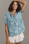 Pilcro The Aly Puff-sleeve Blouse By  In Blue