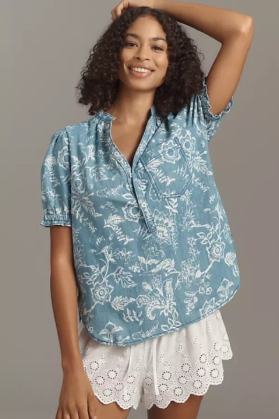 Pilcro The Aly Puff-sleeve Blouse By  In Blue