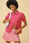 Pilcro The Aly Puff-sleeve Blouse By : Linen Edition In Pink