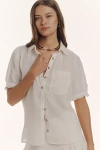 Pilcro The Aly Puff-sleeve Blouse By : Linen Edition In White
