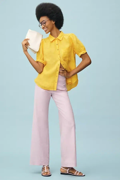 Pilcro The Aly Puff-sleeve Blouse By : Linen Edition In Yellow