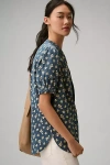 Pilcro The Aly Puff-sleeve Blouse By : Printed Edition In Blue