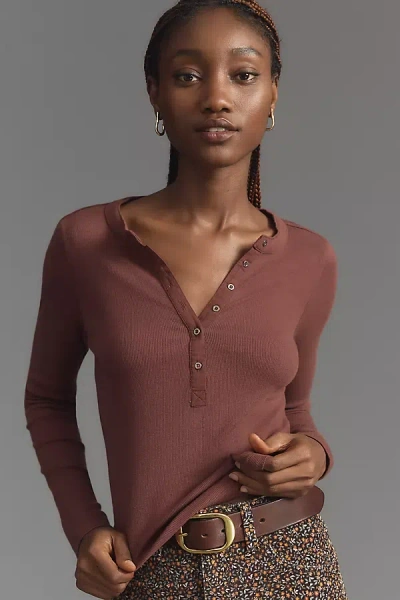 Pilcro The Andie Ribbed Henley Top By  In Brown