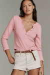 Pilcro The Andie Ribbed Henley Top By  In Pink