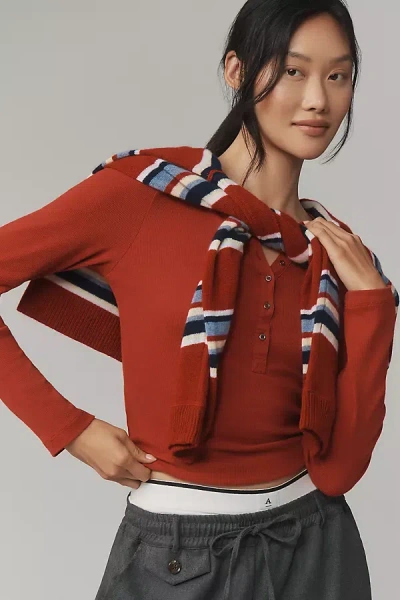 Pilcro The Andie Ribbed Henley Top By  In Purple