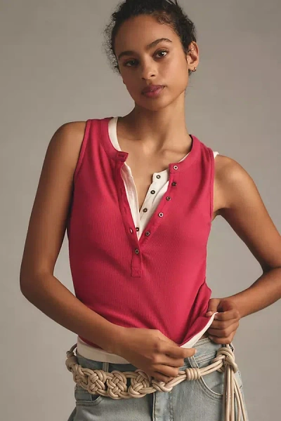 Pilcro The Andie Ribbed Henley Top By : Sleeveless Edition In Pink
