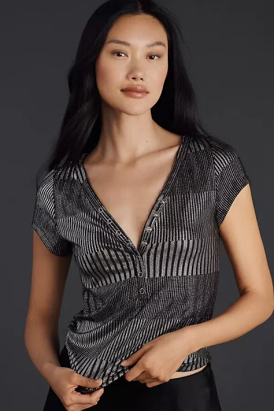 Pilcro The Andie Scoop-neck Ribbed Henley Top By : Shine Edition In Black