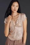 Pilcro The Andie Scoop-neck Ribbed Henley Top By : Shine Edition In White
