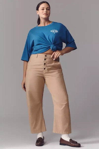 Pilcro The Arin Mid-rise Button-front Barrel Pants By : Linen Blend Edition In Beige