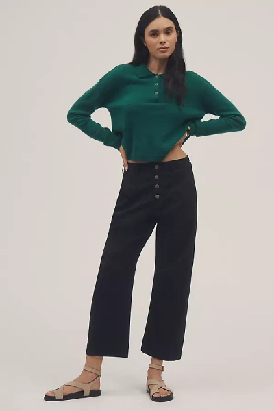 Pilcro The Arin Mid-rise Button-front Barrel Pants By : Linen Blend Edition In Black