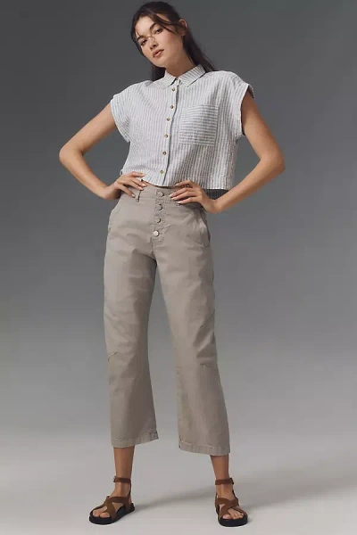 Pilcro The Arin Mid-rise Button-front Barrel Pants By : Linen Blend Edition In Grey