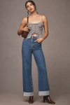 Pilcro The Austyn High-rise Cuffed Wide-leg Jeans By  In Blue