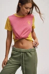 Pilcro The Bennie Cotton-slub Crew-neck Tee By : Colorblock Edition In Pink