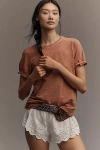 Pilcro The Bennie Cotton-slub Crew-neck Tee By : Puff-sleeve Edition In Brown