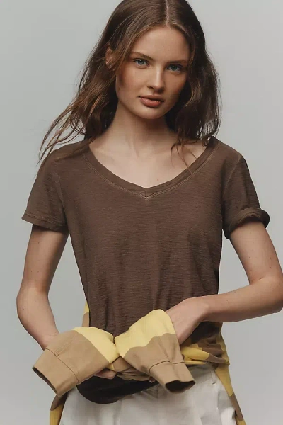 Pilcro The Bennie Cotton-slub V-neck Short-sleeve Tee By  In Brown
