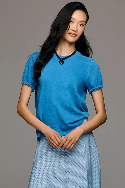 Pilcro The Bennie Puff-sleeve Crew-neck Tee By  In Blue