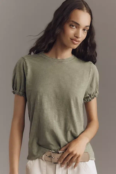 Pilcro The Bennie Puff-sleeve Crew-neck Tee By  In Green