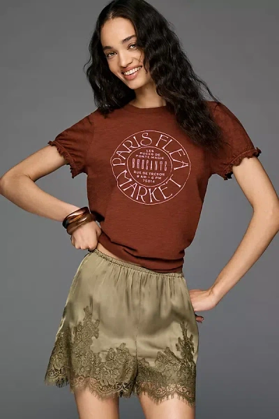 Pilcro The Bennie Puff-sleeve Crew-neck Tee By  In Brown