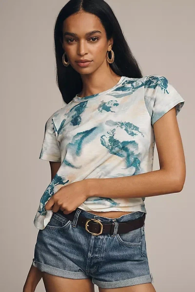 Pilcro The Bennie Slim Cotton-slub Tee By : Printed Edition In Blue