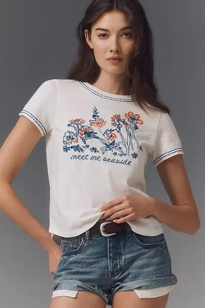 Pilcro The Bennie Cotton-slub Short-sleeve Crew-neck Tee By : Embroidered Edition In White