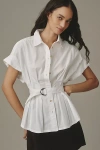 Pilcro The Bobbie Short Sleeve Belted Buttondown Shirt In White