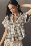 Pilcro The Bobbie Short-sleeve Fitted-waist Plaid Blouse By  In Red