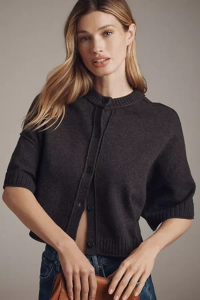 Pilcro The Goldie Cotton Crew Neck Sweater: Cardigan Edition In Black