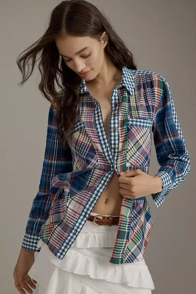 Pilcro The Hadley Relaxed Buttondown Shirt By U200b: Mixed Print Edition In Blue