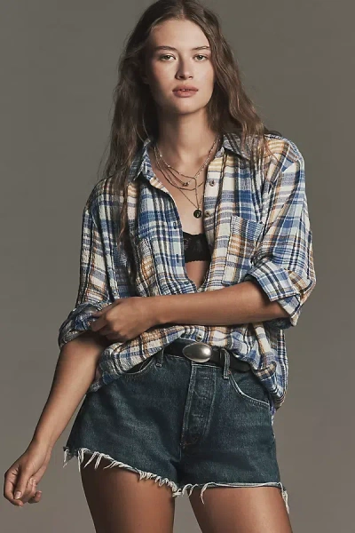 Pilcro The Hadley Relaxed Plaid Buttondown Shirt By U200b In Blue