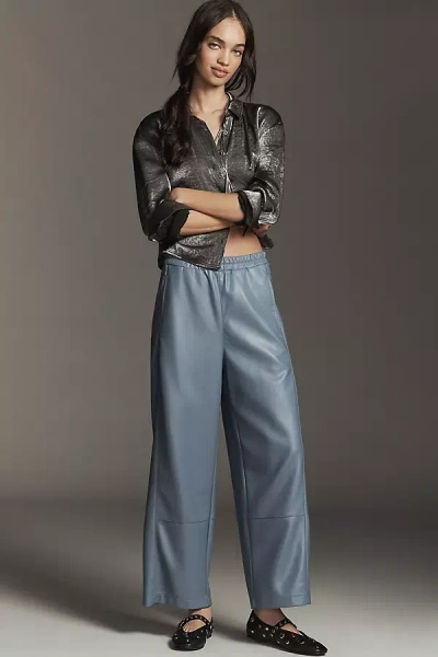 Pilcro The Izzie Relaxed Pull-on Barrel Pants By : Faux-leather Edition In Blue