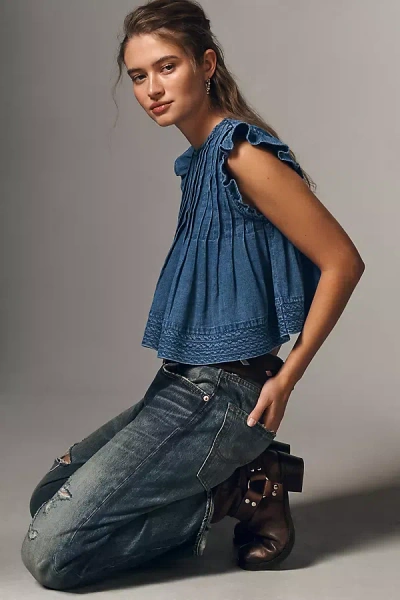Pilcro The Jade Denim Swing Top By  In Blue